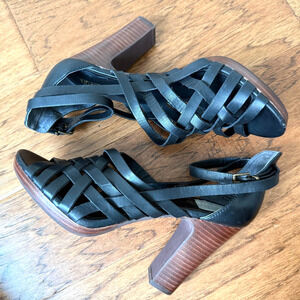 Seychelles Womens Black Strappy Leather Sandals Platform Heels Sz 8.5